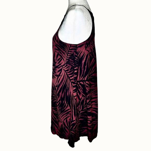 Vans Fern Print Wine and Black High Neck Spaghetti Strap Mini Swing Dress - Picture 3 of 5